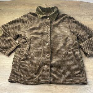 Cambridge Dry Goods Women’s Brown Black Button Up Polar Fleece, size XL